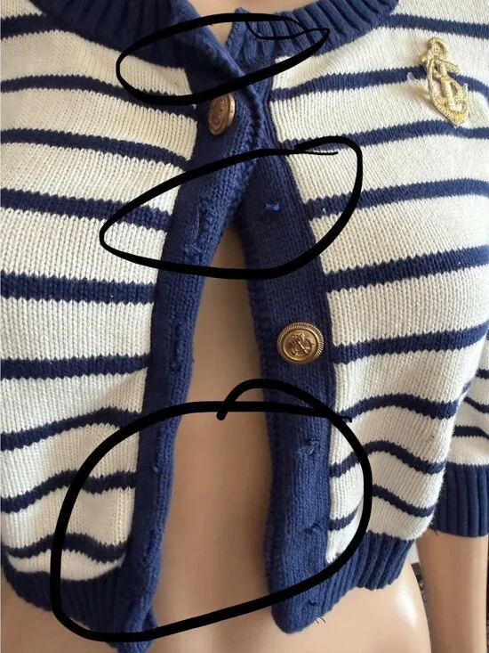 Betsey Johnson 2011 Sailor Girl Intarsia Nautical Cardigan Sweater Sz M w/FLAW - Picture 9 of 12